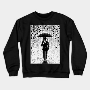 Man in suit with umbrella in rain pixel art Crewneck Sweatshirt